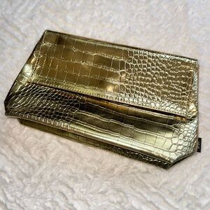 Gold Crocodile Embossed Makeup Bag